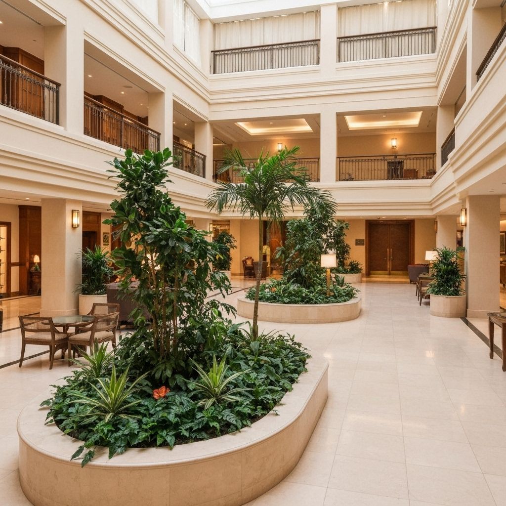 Elegant interior plant installation with statement tropical plants in modern designer planters - Southwest Florida commercial design